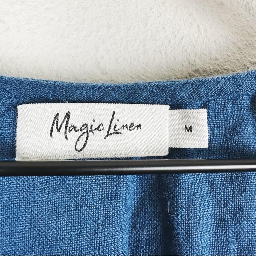 Indigo Magic Linen Drawstring Midi Dress - Picture 7 of 7